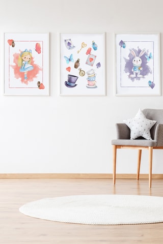 3 poster di Alice nel Paese delle Meraviglie Disney - 33 × 43 × 2 cm - Bianco e salmone