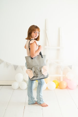 Shopping bag in velluto - Grigio - Da 5 anni