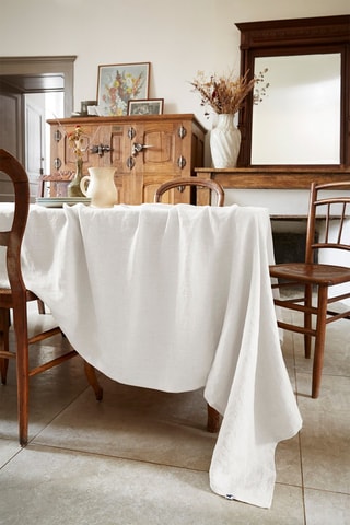 Nappe rectangulaire en lin Solide - Blanc