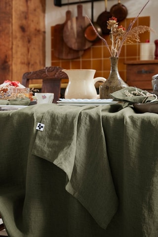 Nappe rectangulaire en lin Solide Kaki