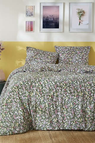 Parure de couette en coton 57 fils/cm² Myosotis - Vert et rose