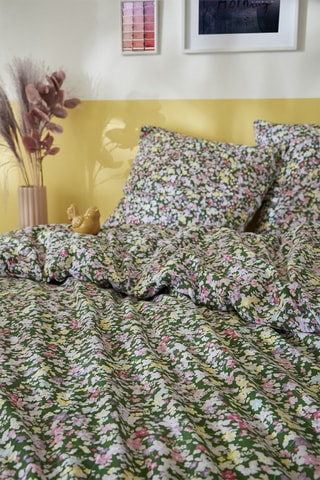Parure de couette en coton 57 fils/cm² Myosotis - Vert et rose