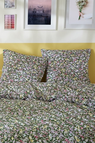 Parure de couette en coton 57 fils/cm² Myosotis - Vert et rose