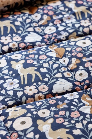 Parure de couette en coton Forêt enchantée - Bleu foncé et beige