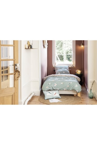 Parure de couette en coton Petits papiers - Vert et écru