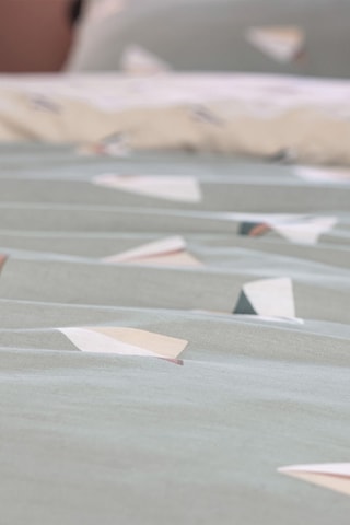 Parure de couette en coton Petits papiers - Vert et écru