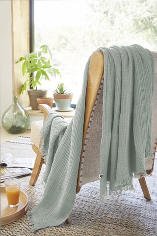 Plaid en gaze de coton Gaïa - Vert d'eau - 180 x 220 cm