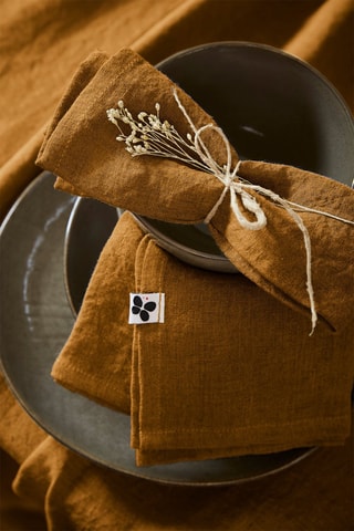 3 serviettes en lin lavé Soline  Caramel - 40 x 40 cm