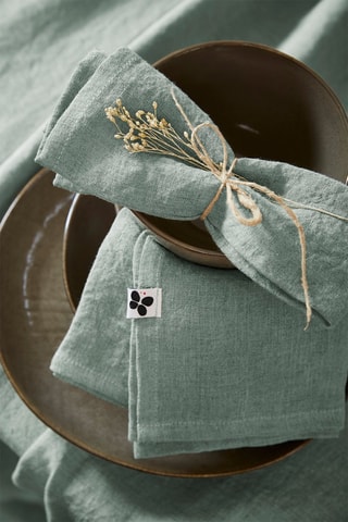 3 serviettes en lin lavé Soline  Eucalyptus - 40 x 40 cm