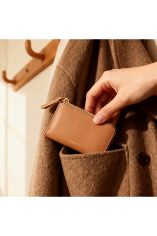 Tarjetero de piel Sophie - Marrón claro