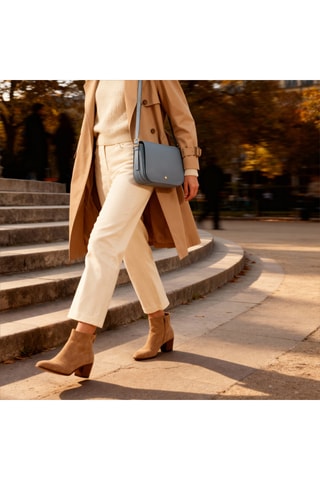 Bandolera de piel Adèle - Azul grisáceo