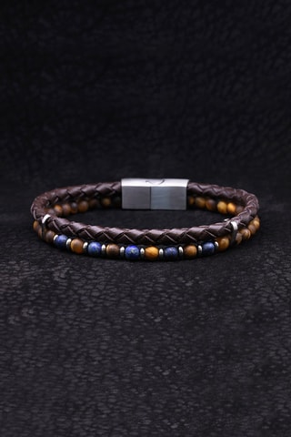 Armband Blaise Leer, Tijgerogen en Lapis Lazuli