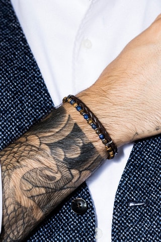 Armband Blaise Leer, Tijgerogen en Lapis Lazuli