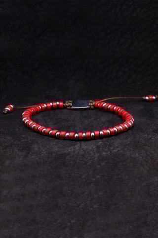 Armband Red Disk Stone   Rood en Zilverkleurig
