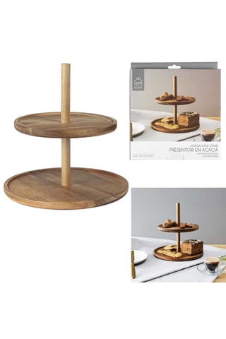 Présentoir 2 étages en bois d'acacia - Naturel - 25 cm