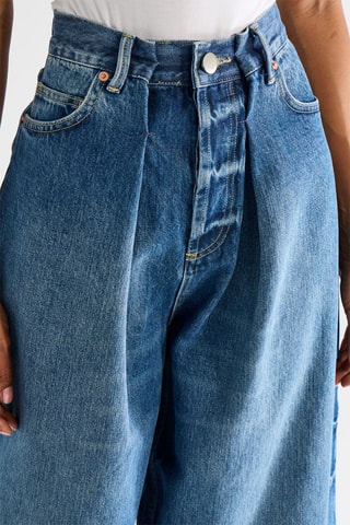 Jean en coton biologique taille haute - Bleu - Raey