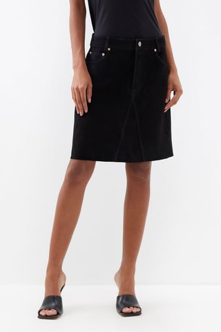 Jupe en cuir de chèvre nubuck - Noir - Raey