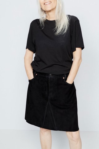 Jupe en cuir de chèvre nubuck - Noir - Raey