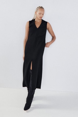 Vestido direito de lã - Preto - Raey