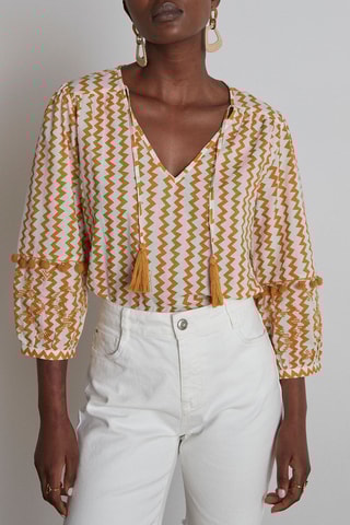 Blouse Marjorie - Blanc et moutarde - Maison 123