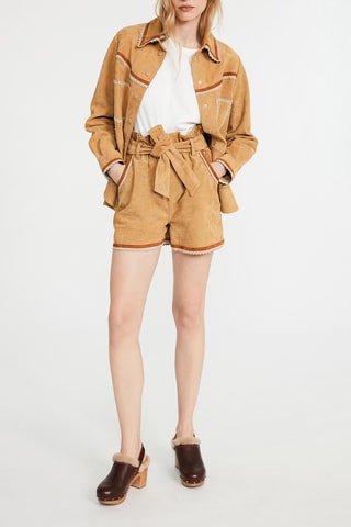 Short en cuir de chèvre nubuck taille haute - Marron clair - Claudie Pierlot