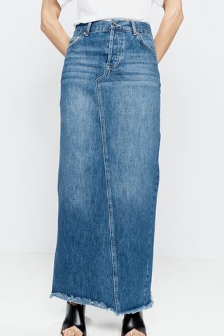 Jupe longue en jean en coton biologique - Bleu foncé - Raey