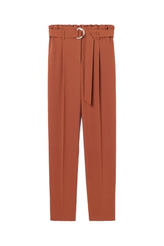 Calças direitas de cintura alta - Castanho