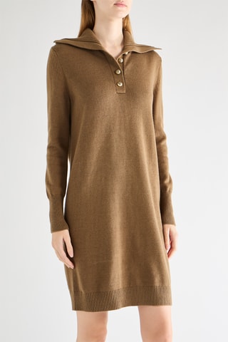 Vestido direito em lã merino - Caqui