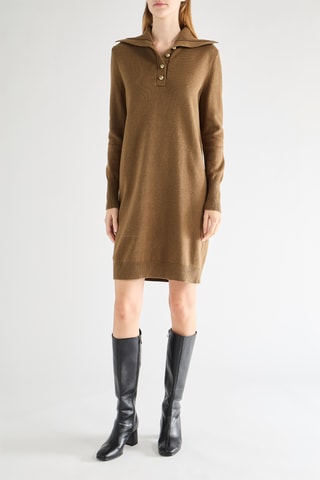 Vestido direito em lã merino - Caqui