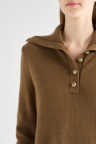 Vestido direito em lã merino - Caqui