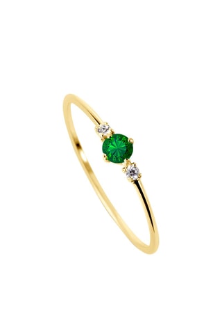 Bague - Or jaune, diamants et émeraude