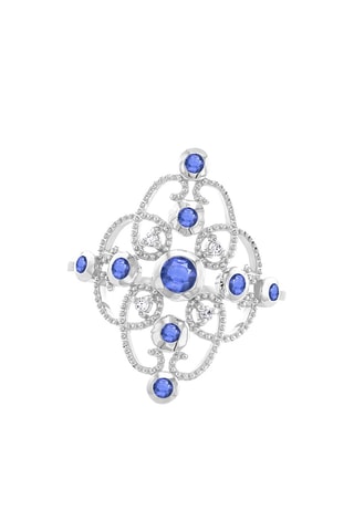 Bague - Or blanc, diamants et saphirs