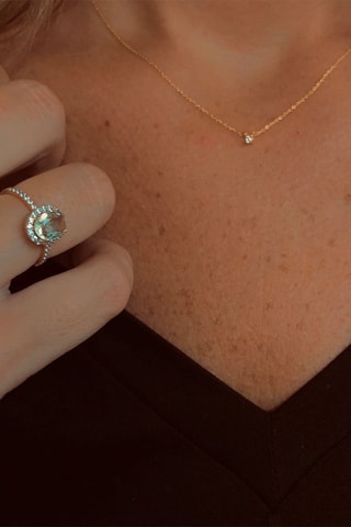 Bague - Or blanc, diamants et topaze