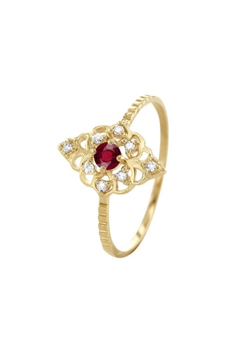 Bague - Or jaune, diamants et rubis