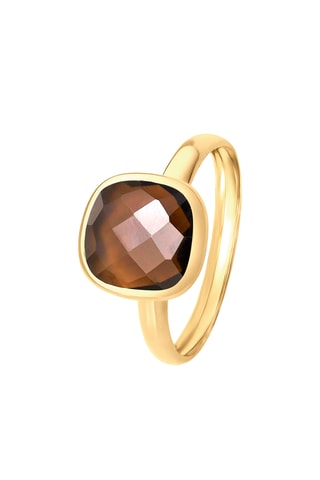 Bague - Or jaune et quartz fumé