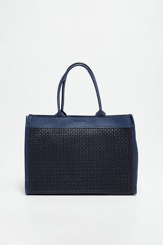 Cabas en cuir Nina - Noir et bleu