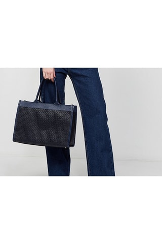 Cabas en cuir Nina - Noir et bleu