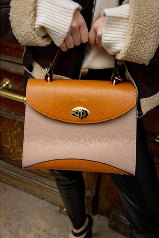 Sac à main en cuir Winy - Marron et rose