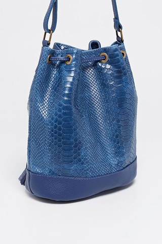 Sac seau en cuir Cerise - Bleu