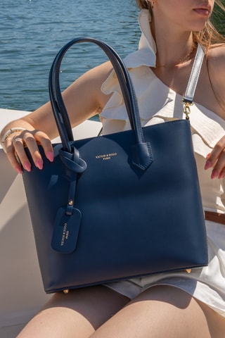 Mala shopper em couro Myra - Azul-marinho