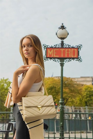 Sac porté épaule en cuir Cléa - Beige