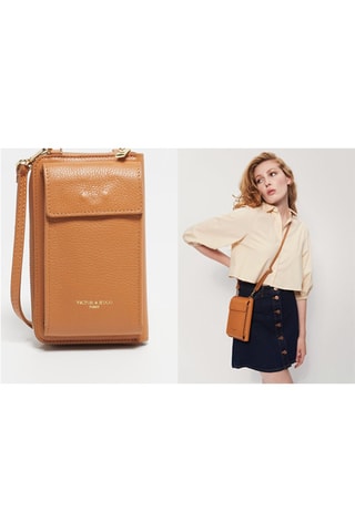 Bolsa de telemóvel em couro Nicki - Castanho