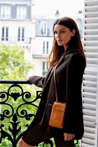 Bolsa de telemóvel em couro Nicki - Castanho