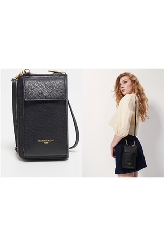 Bolsa de telemóvel em couro Nicki - Preto