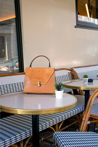 Sac à main en cuir et nubuck Shak - Marron