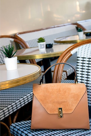 Sac à main en cuir et nubuck Shak - Marron