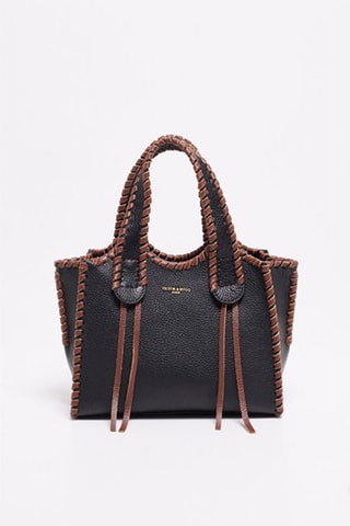 Sac à main en cuir Kamelia  - Marron et noir