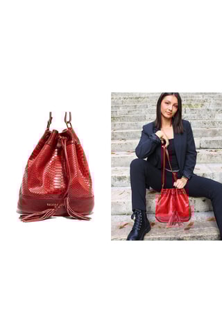 Sac seau en cuir Cerise - Rouge