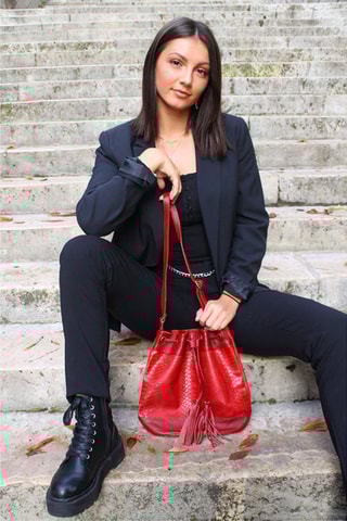 Sac seau en cuir Cerise - Rouge