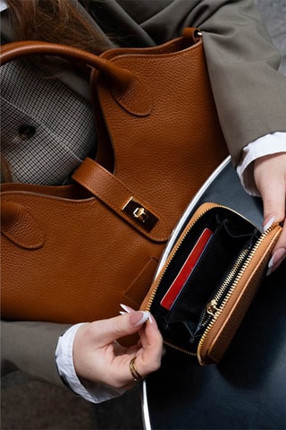 Carteira de couro Kam - Castanho